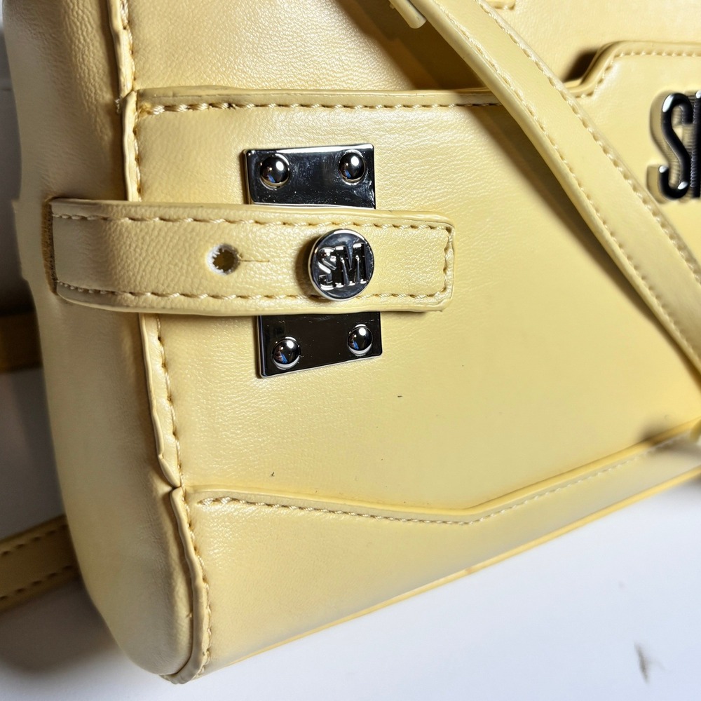 Steve Madden Pale Yellow Faux Leather Satchel Crossbody Handbag Silver SM Logo - Picture 11 of 14